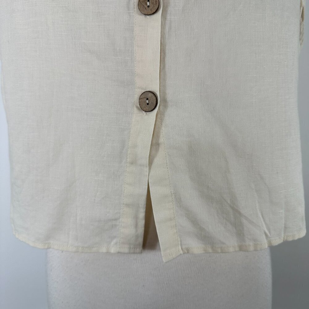 Nwt Grae Cove Women Xl Cream Crop Top Back Buttons Linen Cotton Blend — image 5 of 8